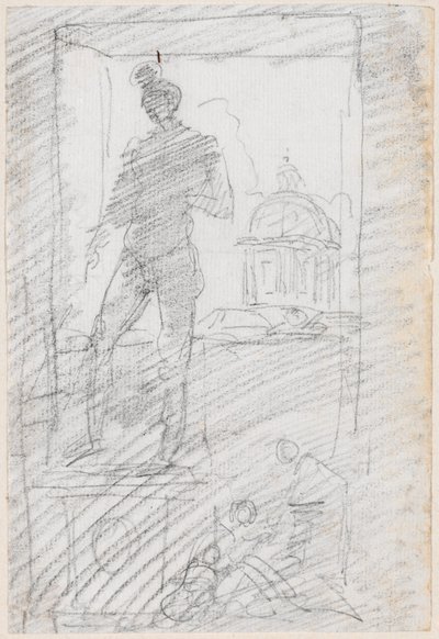 Posąg aktu przed widokiem z okna autorstwa Hubert Robert