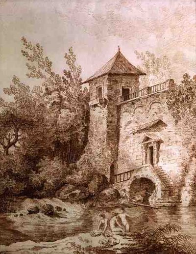 Kąpiący się (sangwina na papierze) autorstwa Hubert Robert