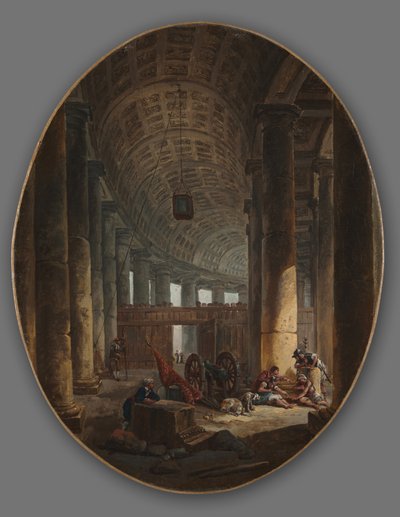 Kolumnada św Piotra, Rzym, podczas konklawe, c.1769 autorstwa Hubert Robert