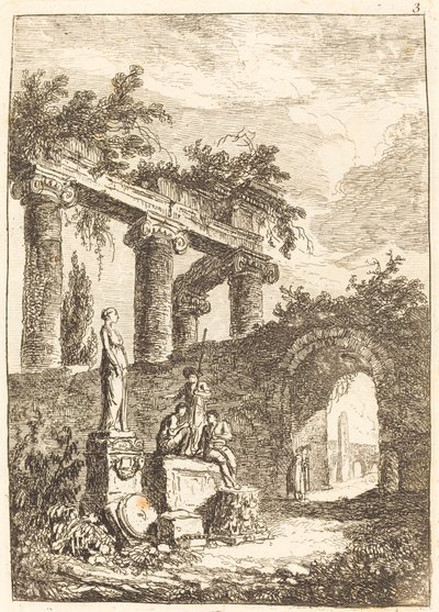 Posąg przed ruinami autorstwa Hubert Robert