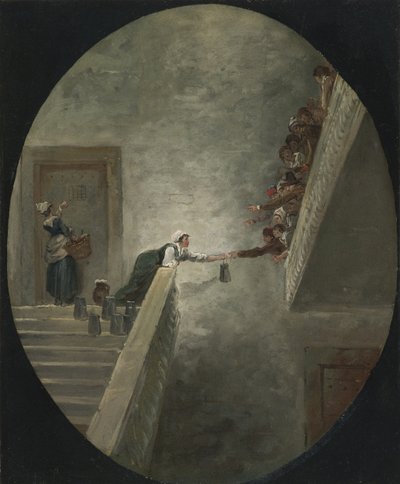 Dystrybucja mleka w więzieniu Saint-Lazare, ok. 1794 autorstwa Hubert Robert