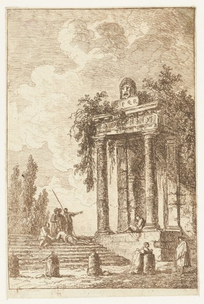 Schody z czterema słupkami granicznymi Les Soirees de Rome (tytuł serii) Twarze rzymskie” (tytuł serii) autorstwa Hubert Robert