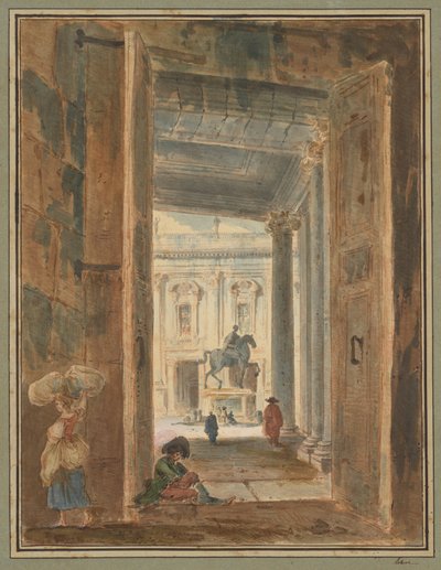 Widok na Kapitol ze statuą Marka Aureliusza autorstwa Hubert Robert