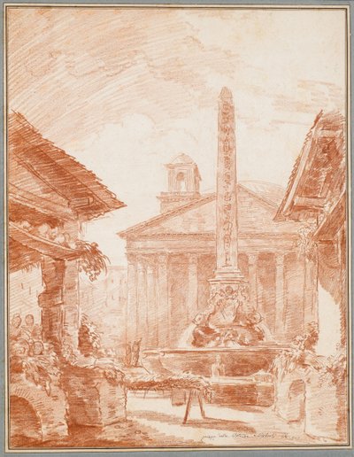 Widok na Piazza della Rotonda w Rzymie z fontanną Trytonów i fasadą Panteonu autorstwa Hubert Robert