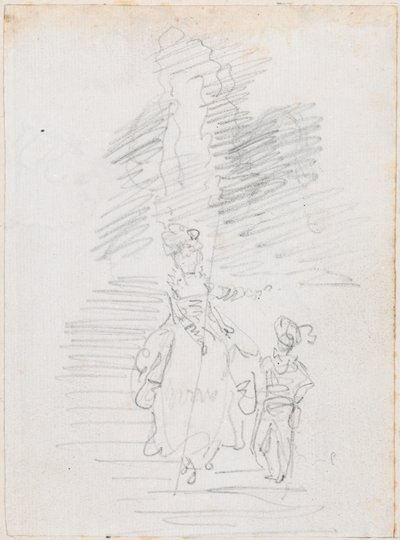 Postać kobiety i mniejszego mężczyzny na wielkich schodach [recto] autorstwa Hubert Robert