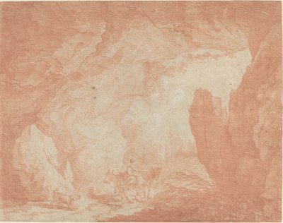 Młoda kobieta z osłami jadą pod naturalnym mostem autorstwa Hubert Robert
