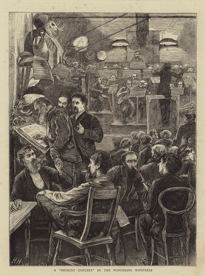 Koncert na zadymę w wykonaniu Wędrownych Minstreli autorstwa Hubert von Herkomer