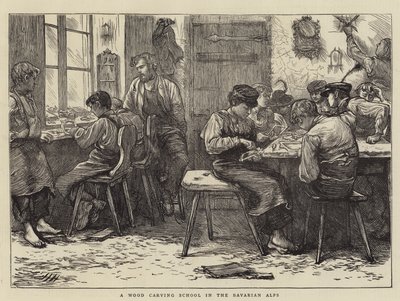 Szkoła rzeźbienia w drewnie w Alpach Bawarskich autorstwa Hubert von Herkomer