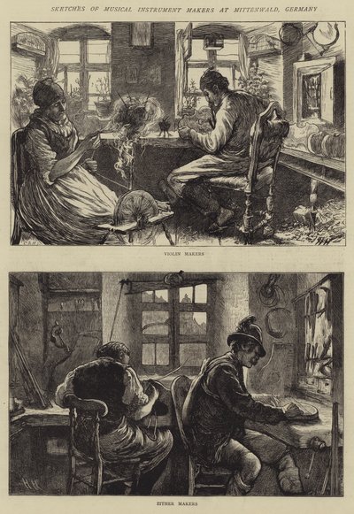 Szkice wytwórców instrumentów muzycznych w Mittenwald, Niemcy autorstwa Hubert von Herkomer