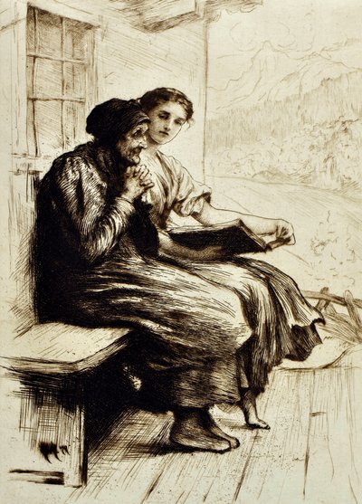 Słowa pociechy, c.1879 (akwaforta) autorstwa Hubert von Herkomer
