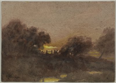 Krajobraz z bramą o zachodzie słońca autorstwa Hugh Huntington Howard