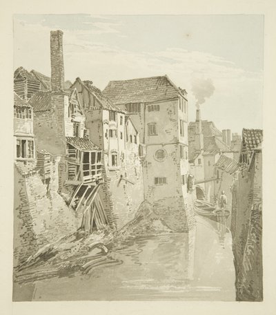 Rów Zamkowy i Mur od Mostu Królowej, Mur Miejski po lewej, 1820 autorstwa Hugh ONeill