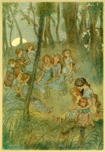 I nocne łąkowe wróżki, spójrz jak śpiewasz, z Wesołych kumosz z Windsoru, 1910. autorstwa Hugh Thomson