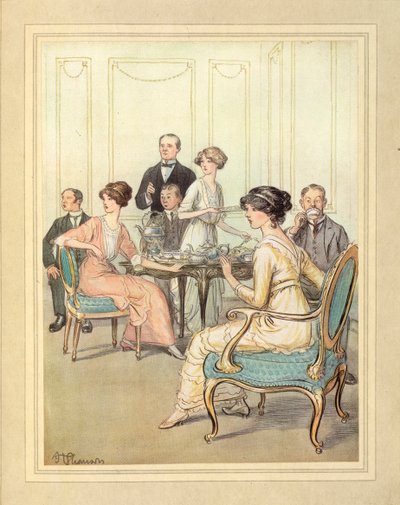 Pijąc herbatę, z „The Admirable Crichton” J.M. Barrie autorstwa Hugh Thomson