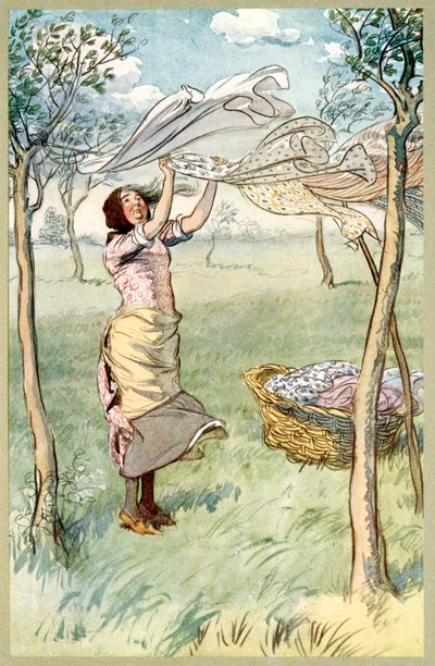 Myję, wyżymuję.. I robię to wszystko sam, z Wesołych kumosz z Windsoru, pub. 1910. autorstwa Hugh Thomson