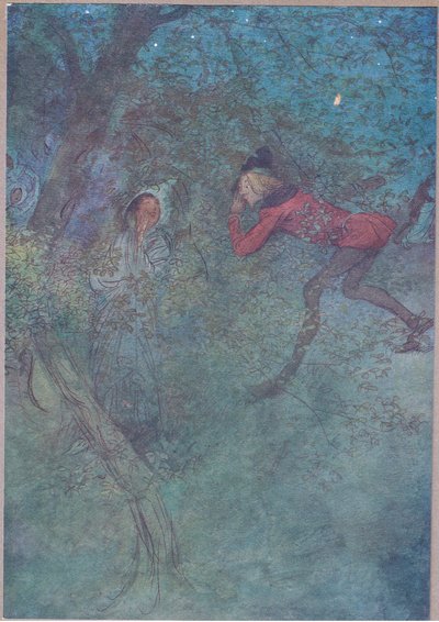 Poszedłem do niej i płakałem Mamo, a ona płakała Budżet, ilustracja z Wesołych żon z Windsor, 1910 autorstwa Hugh Thomson