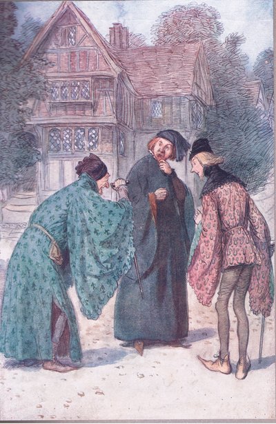„Gdyby miał dwadzieścia sir Johna Falstaffa, nie nadużywałby Roberta Shallow Esquire!”, ilustracja z „Wesołych żon Windsoru”. autorstwa Hugh Thomson