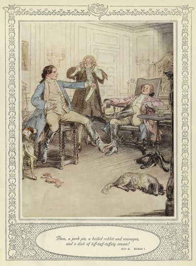 Ilustracja do złotnika Ona pochyla się, by podbić autorstwa Hugh Thomson
