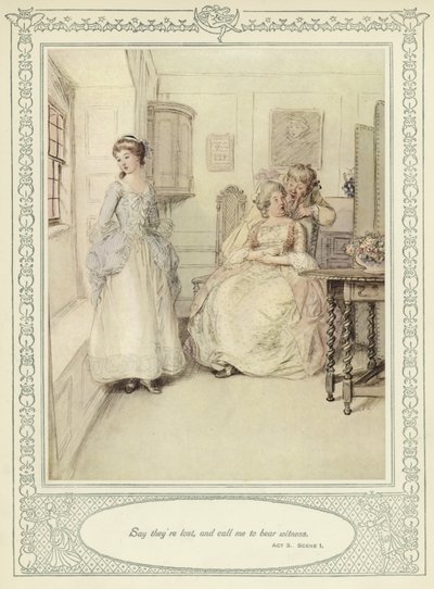 Ilustracja do złotnika Ona pochyla się, by podbić autorstwa Hugh Thomson