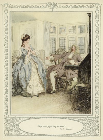 Ilustracja do złotnika Ona pochyla się, by podbić autorstwa Hugh Thomson