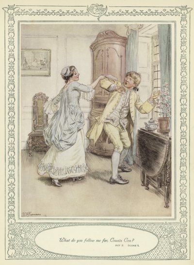 Ilustracja do złotnika Ona pochyla się, by podbić autorstwa Hugh Thomson