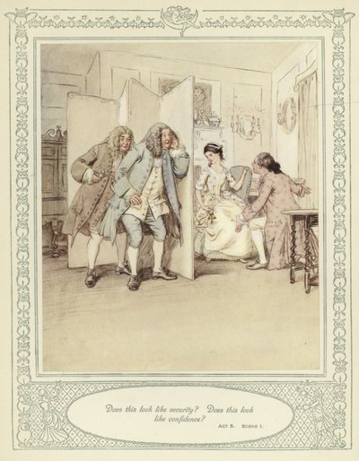 Ilustracja do złotnika Ona pochyla się, by podbić autorstwa Hugh Thomson