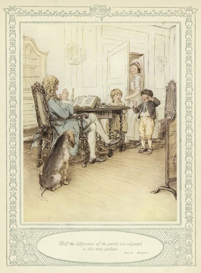 Ilustracja do książki Goldsmitha "She Stoops to Conquer". autorstwa Hugh Thomson