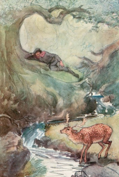 Ilustracja do Szekspira Jak wam się podoba (kolor lito) autorstwa Hugh Thomson