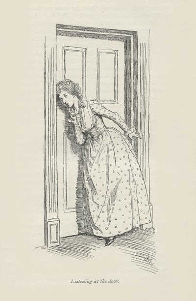 Nasłuchiwanie w drzwiach, 1896 autorstwa Hugh Thomson