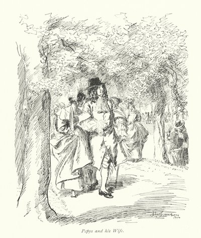 Londyn: Pepys i jego żona (kolorowa litografia) autorstwa Hugh Thomson