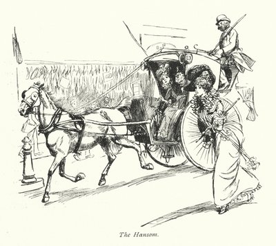 Londyn: The Hansom (kolorowa litografia) autorstwa Hugh Thomson
