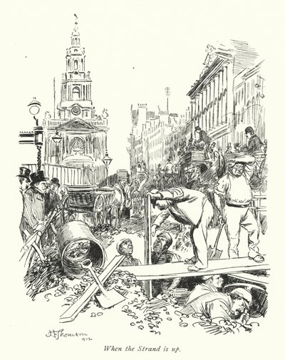 Londyn: When the Strand is up (kolorowa litografia) autorstwa Hugh Thomson
