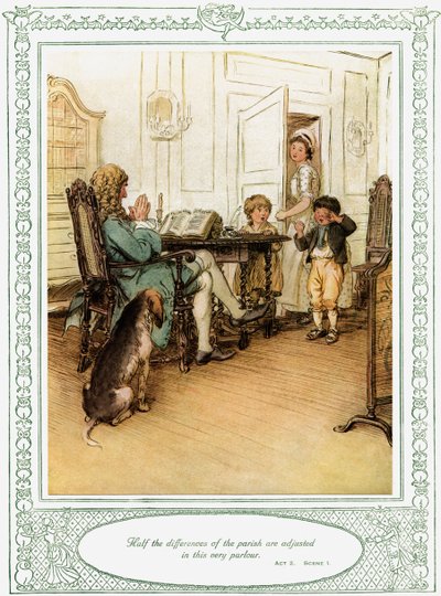 Sztuka Olivera Goldsmitha She Stoops to Conquer autorstwa Hugh Thomson