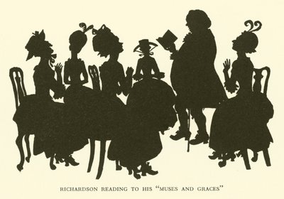 Richardson czytanie do jego „Muz i łask” (grawerowanie) autorstwa Hugh Thomson
