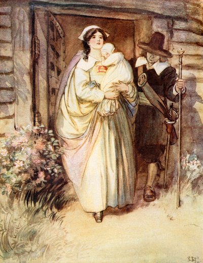 Szkarłatna litera (kolorowa litografia) autorstwa Hugh Thomson