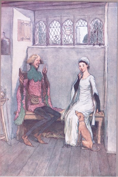 Księga zagadek, ilustracja z „Wesołych kumoszków z Windsoru” autorstwa Hugh Thomson