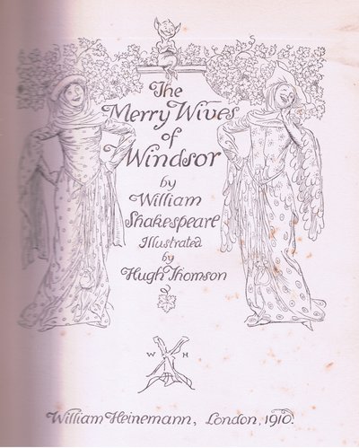 Projekt strony tytułowej, ilustracja z Wesołych kumpel z Windsor, 1910 autorstwa Hugh Thomson