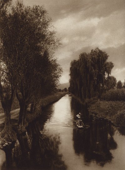 Meksyk: Canal Viga (zdjęcie czarno-białe) autorstwa Hugo Brehme
