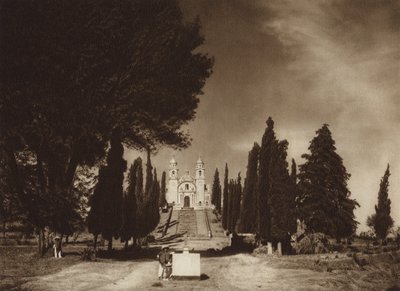 Meksyk: Cholula, kościół Guadalupe (zdjęcie czarno-białe) autorstwa Hugo Brehme