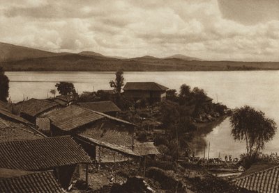 Meksyk: Laguna Patzcuaro, wyspa Xanicho (zdjęcie czarno-białe) autorstwa Hugo Brehme