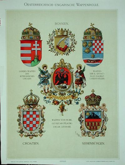 Herby z monarchii austro-węgierskiej, z „Heraldischer Atlas” artysty autorstwa Hugo Gerard (after) Strohl