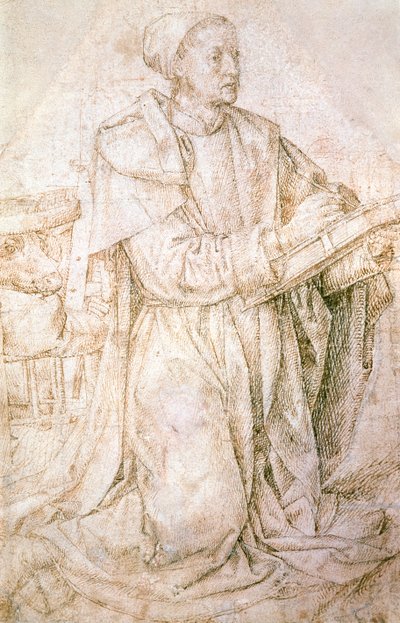 Studium św. Łukasza, Hugo van der Goes (1440-1482), rysunek autorstwa Hugo van der Goes