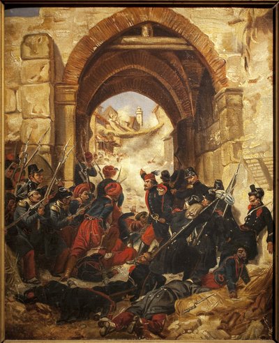Branie algierskiej kasby (kasbah) - obraz Huguesa Martina (1809-?), olej na płótnie, 40,5 x 33 cm - Musee des Beaux Arts de Macon autorstwa Hugues Martin