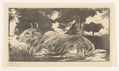 Leżący zebu autorstwa Huib Luns (signed by artist)