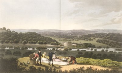 Ogólny widok Longleat z Prospect Hill, z "Fragments on the Theory and Practice of Landscape Gardening", pub. 1816 autorstwa Humphry Repton