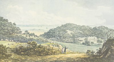 Panoramiczny widok "po", z Czerwonej Księgi dla Antony House, ok. 1812 r. autorstwa Humphry Repton
