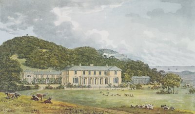 Front południowy z frontem zachodnim w perspektywie, z Czerwonej Księgi dla Domu Antoniego, c.1812 autorstwa Humphry Repton
