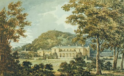 Front południowy z frontem wschodnim w perspektywie, z Czerwonej Księgi dla Domu Antoniego, c.1812 autorstwa Humphry Repton