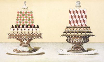 Projekt prezentacji deserów, ilustracja z węgierskiej książki kucharskiej o kuchni francuskiej, ok.1880 autorstwa Hungarian School