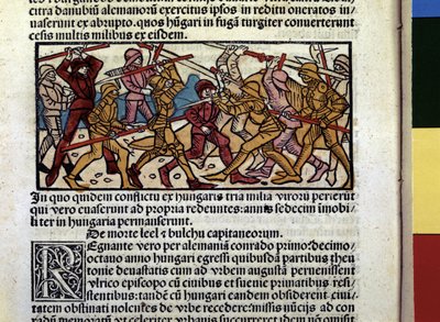 MAGIARS Combat of: Ilustracja z książki "Kronika Węgierska" autorstwa Hungarian School